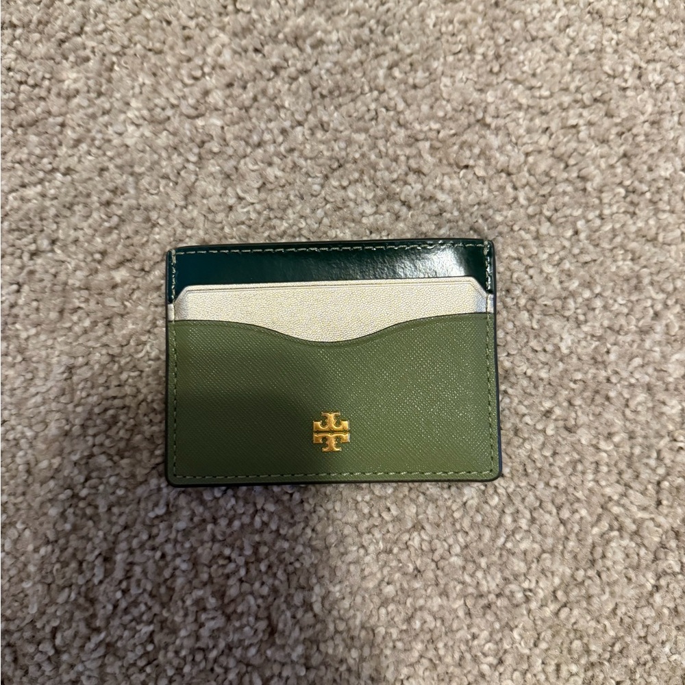 Tory Burch Green & Silver Card Holder